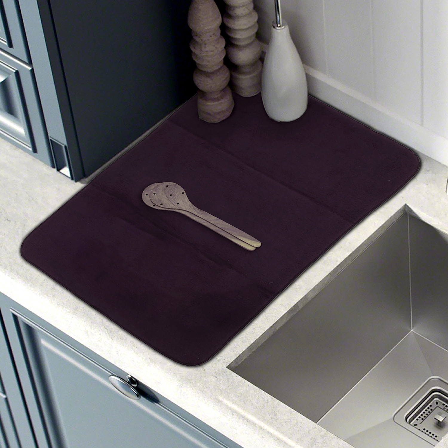 Kuber Industries Dish Dry Mat | Microfiber Drying Mat | Reversible Kitchen Drying Mat | Absorbent Mat | Kitchen Dish Dry Mat | 50x70 | Pack of 2 | Dark Purple & Green