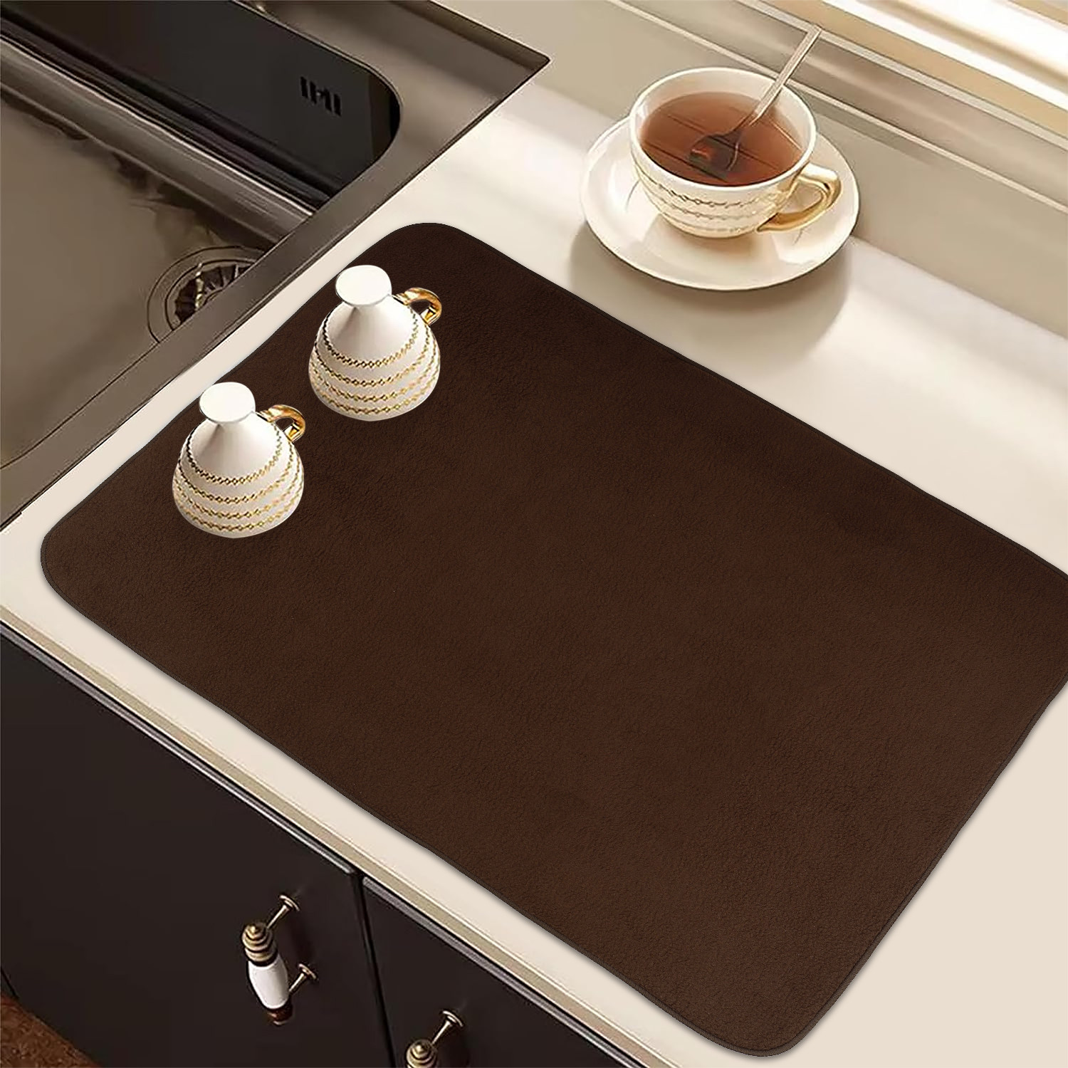 Kuber Industries Dish Dry Mat | Microfiber Drying Mat | Reversible Kitchen Drying Mat | Absorbent Mat | Kitchen Dish Dry Mat | 50x70 | Pack of 2 | Dark Purple & Brown