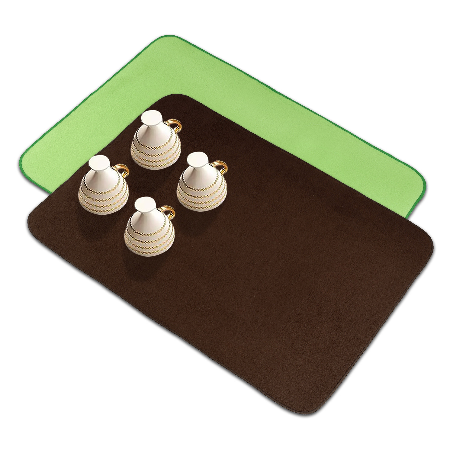 Kuber Industries Dish Dry Mat | Microfiber Drying Mat | Reversible Kitchen Drying Mat | Absorbent Mat | Kitchen Dish Dry Mat | 50x70 | Pack of 2 | Green & Brown
