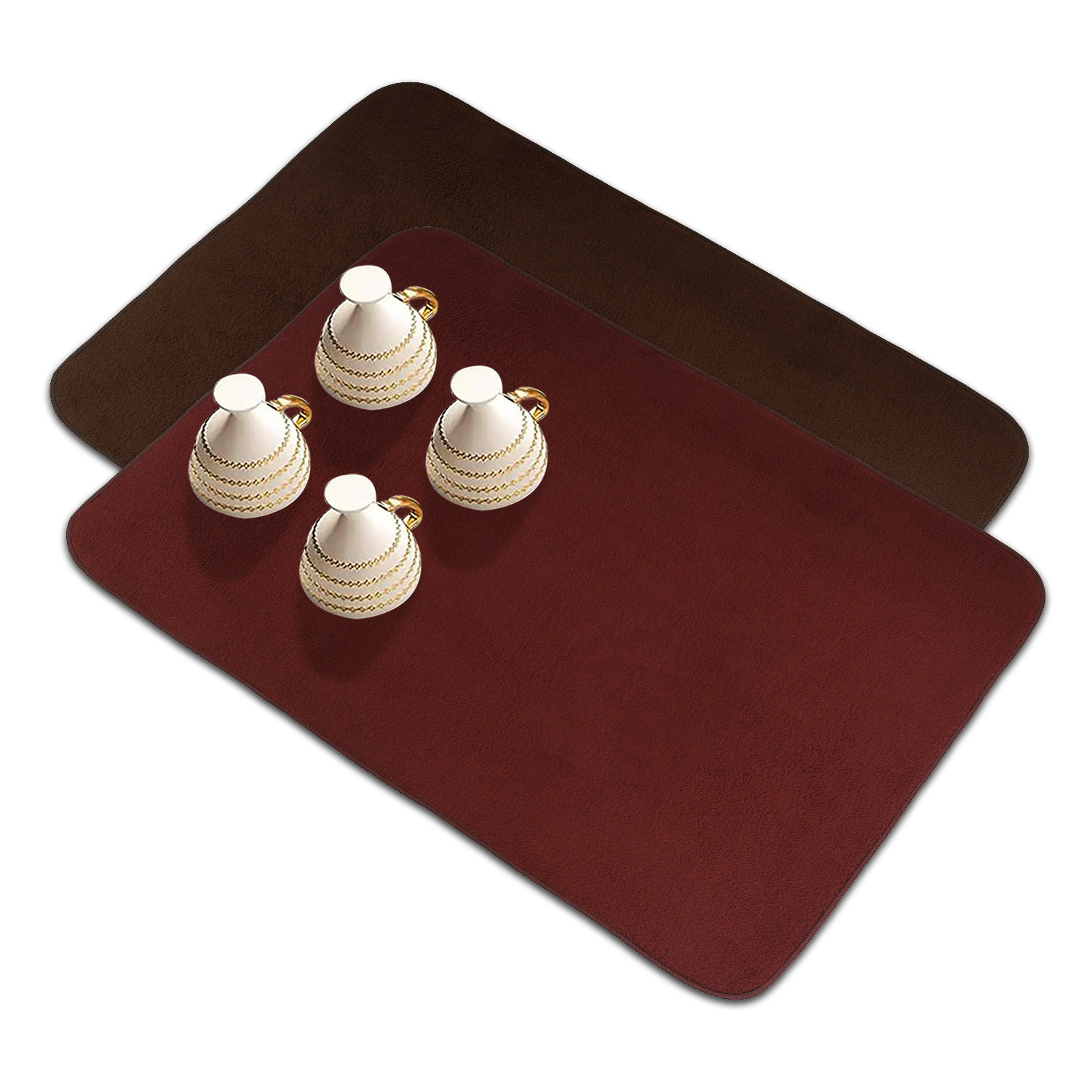 Kuber Industries Dish Dry Mat | Microfiber Drying Mat | Reversible Kitchen Drying Mat | Absorbent Mat | Kitchen Dish Dry Mat | 50x70 | Pack of 2 | Brown & Maroon