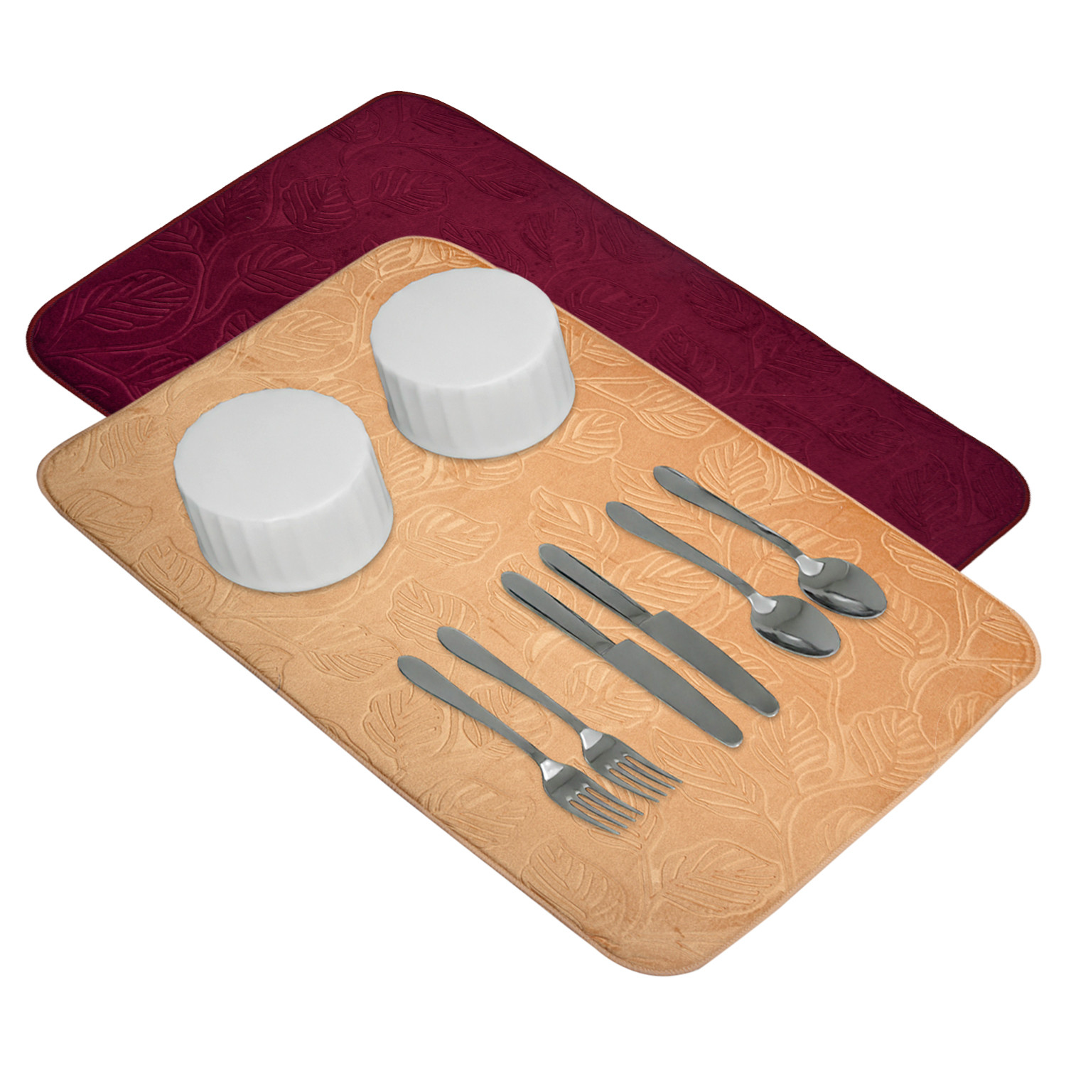 Kuber Industries Dish Dry Mat | Microfiber Self Drying Mat | Kitchen Drying Mat | Water Absorbent Kitchen Mat | Embossed Dish Dry Mat | 38x50 | Pack of 2 | Golden & Maroon
