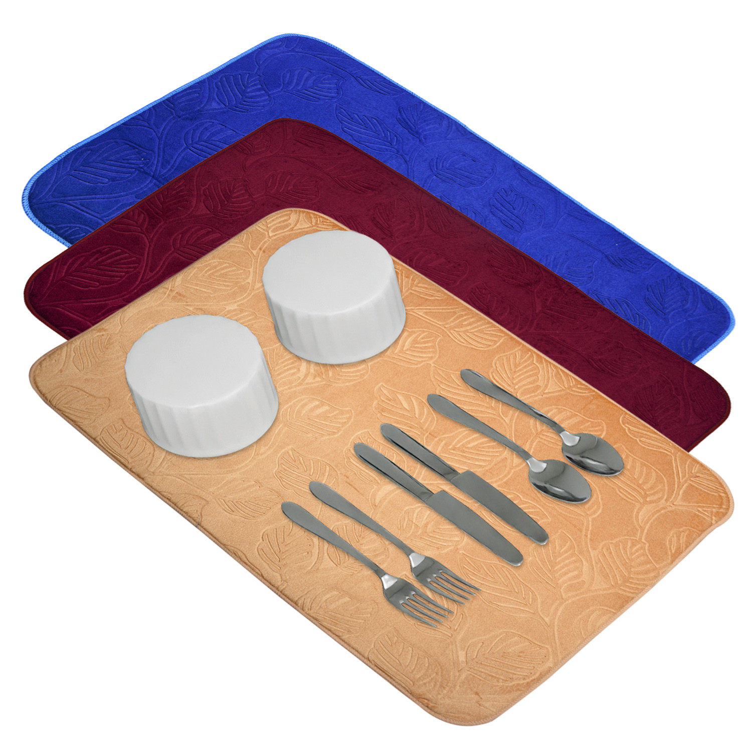 Kuber Industries Dish Dry Mat | Microfiber Self Drying Mat | Kitchen Drying Mat | Water Absorbent Kitchen Mat | Embossed Dish Dry Mat | 38x50 | Pack of 3 | Multicolor