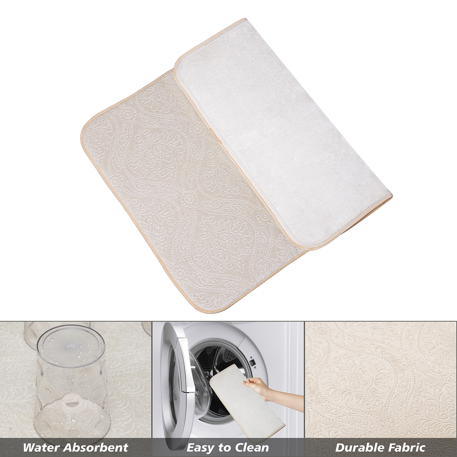 Kuber Industries Dish Dry Mat | Microfiber Self Drying Mat | Kitchen Drying Mat | Water Absorbent Kitchen Mat | Embossed Dish Dry Mat | 50x70 | Pack of 2 | Cream & Maroon