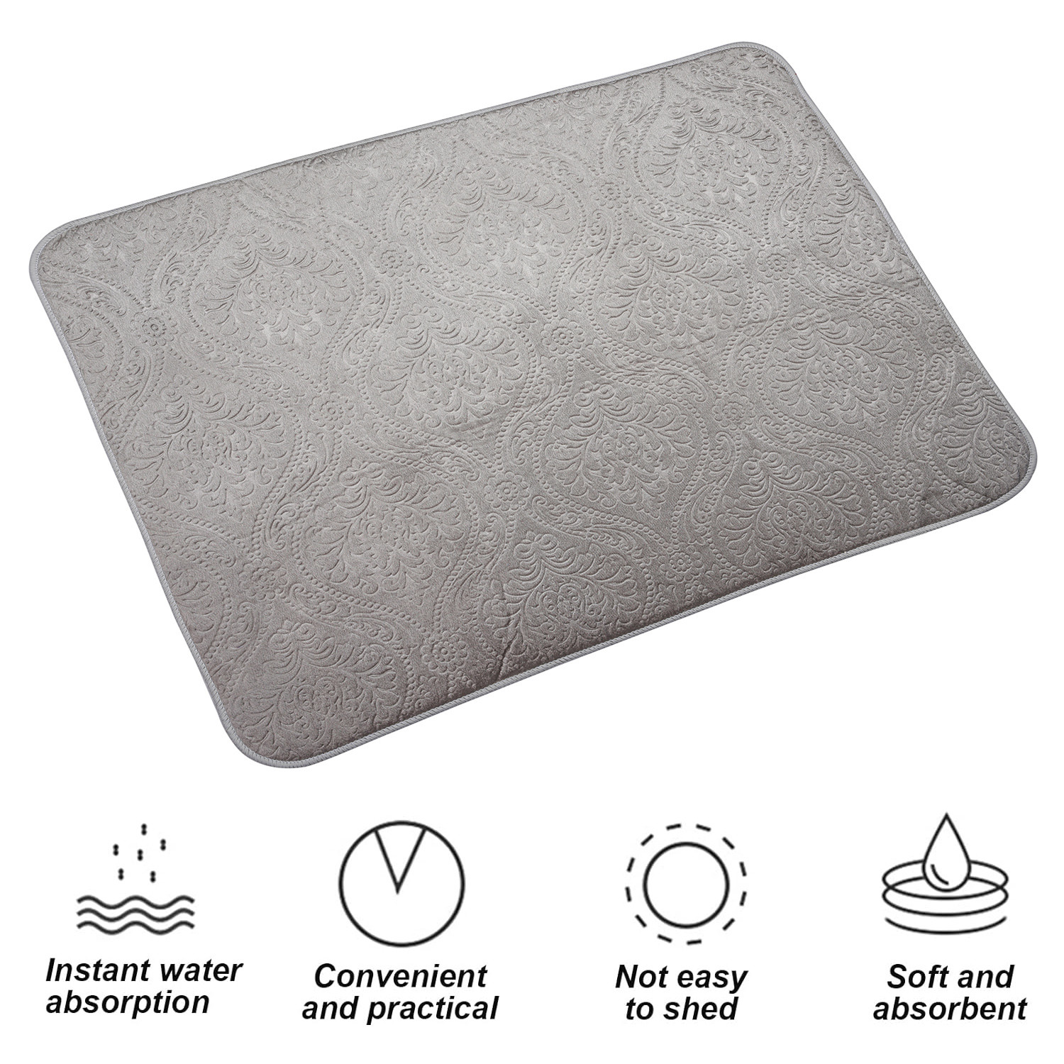 Kuber Industries Dish Dry Mat | Microfiber Self Drying Mat | Kitchen Drying Mat | Water Absorbent Kitchen Mat | Embossed Dish Dry Mat | 50x70 | Pack of 2 | Cream & Gray