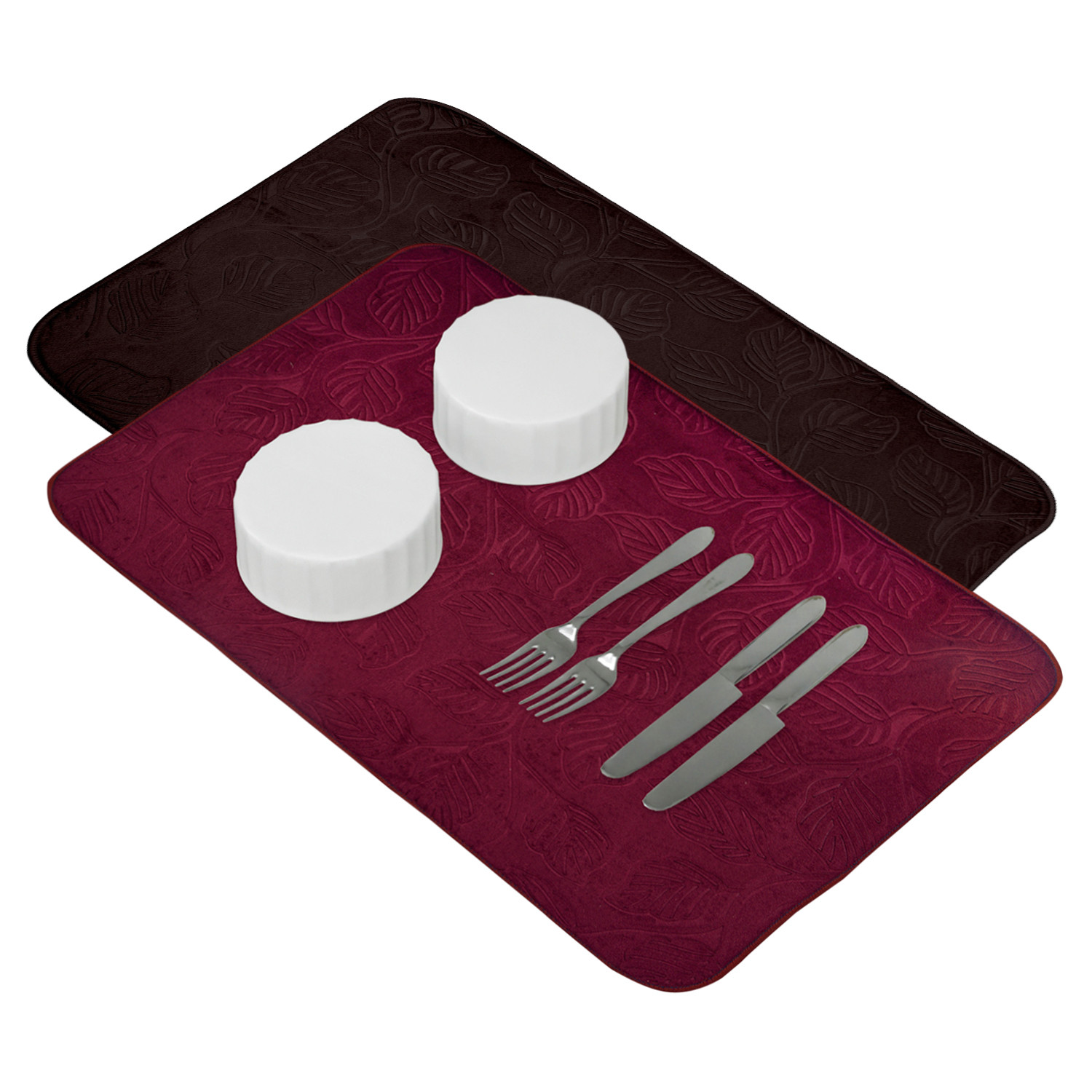 Kuber Industries Dish Dry Mat | Microfiber Self Drying Mat | Kitchen Drying Mat | Water Absorbent Kitchen Mat | Embossed Dish Dry Mat | 50x70 | Pack of 2 | Maroon & Brown