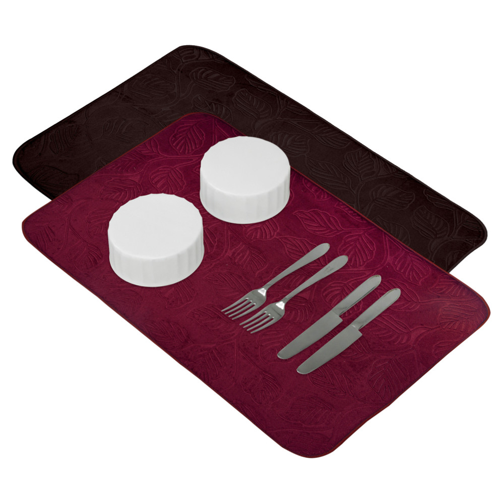 Kuber Industries Dish Dry Mat | Microfiber Self Drying Mat | Kitchen Drying Mat | Water Absorbent Kitchen Mat | Embossed Dish Dry Mat | 50x70 | Pack of 2 | Maroon &amp; Brown