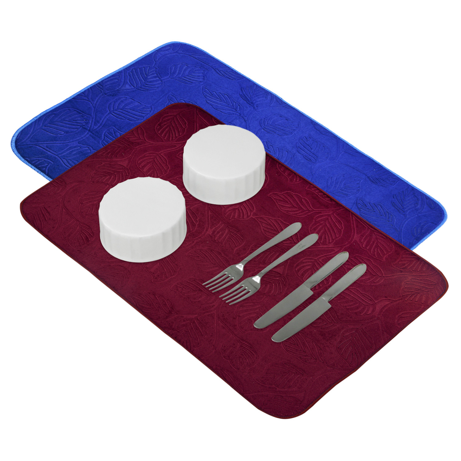 Kuber Industries Dish Dry Mat | Microfiber Self Drying Mat | Kitchen Drying Mat | Water Absorbent Kitchen Mat | Embossed Dish Dry Mat | 50x70 | Pack of 2 | Maroon & Blue