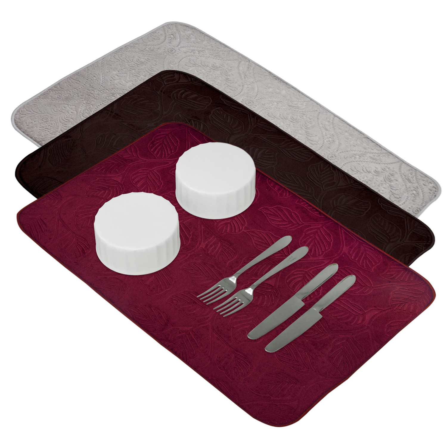 Kuber Industries Dish Dry Mat | Microfiber Self Drying Mat | Kitchen Drying Mat | Water Absorbent Kitchen Mat | Embossed Dish Dry Mat | 50x70 | Pack of 3 | Multicolor