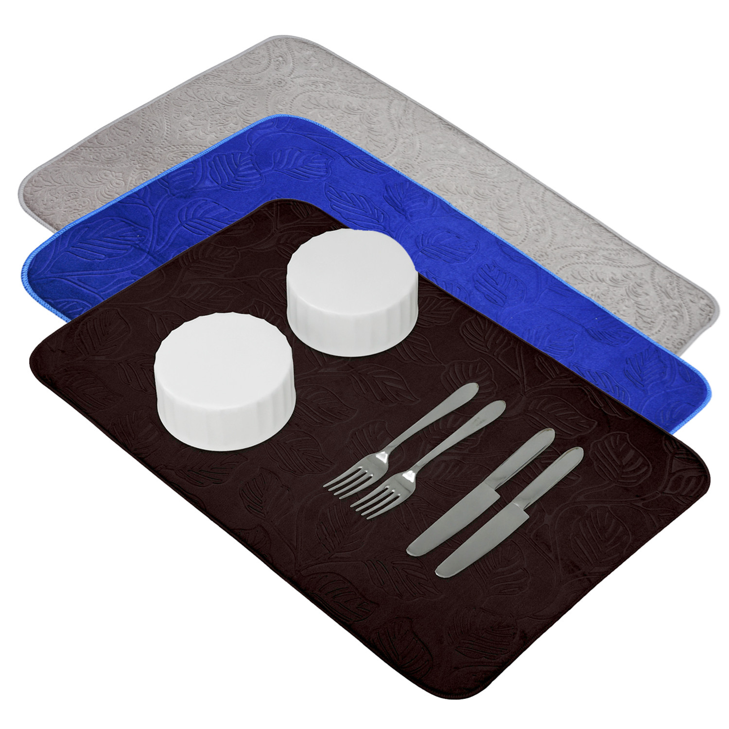 Kuber Industries Dish Dry Mat | Microfiber Self Drying Mat | Kitchen Drying Mat | Water Absorbent Kitchen Mat | Embossed Dish Dry Mat | 50x70 | Pack of 3 | Multicolor