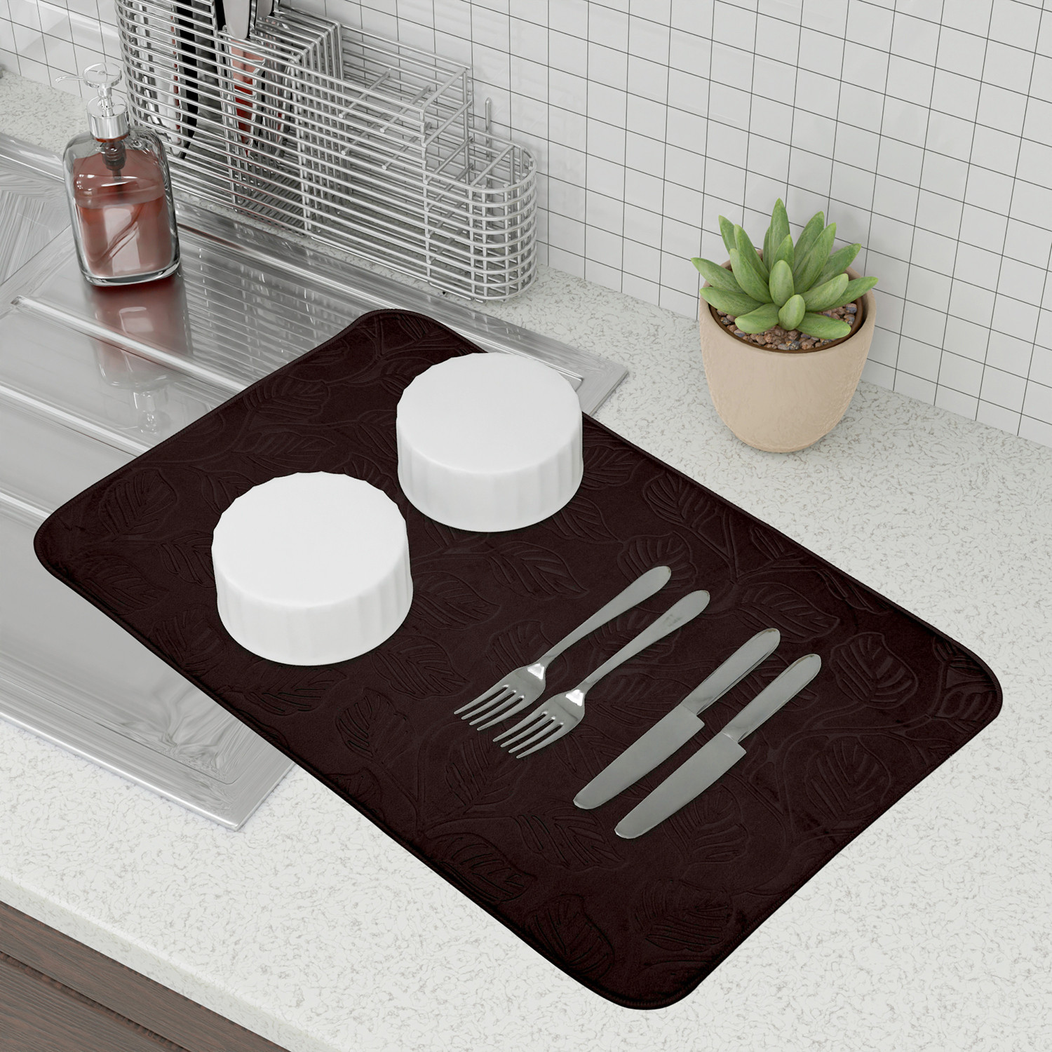 Kuber Industries Dish Dry Mat | Microfiber Self Drying Mat | Kitchen Drying Mat | Water Absorbent Kitchen Mat | Embossed Dish Dry Mat | 50x70 | Pack of 3 | Multicolor