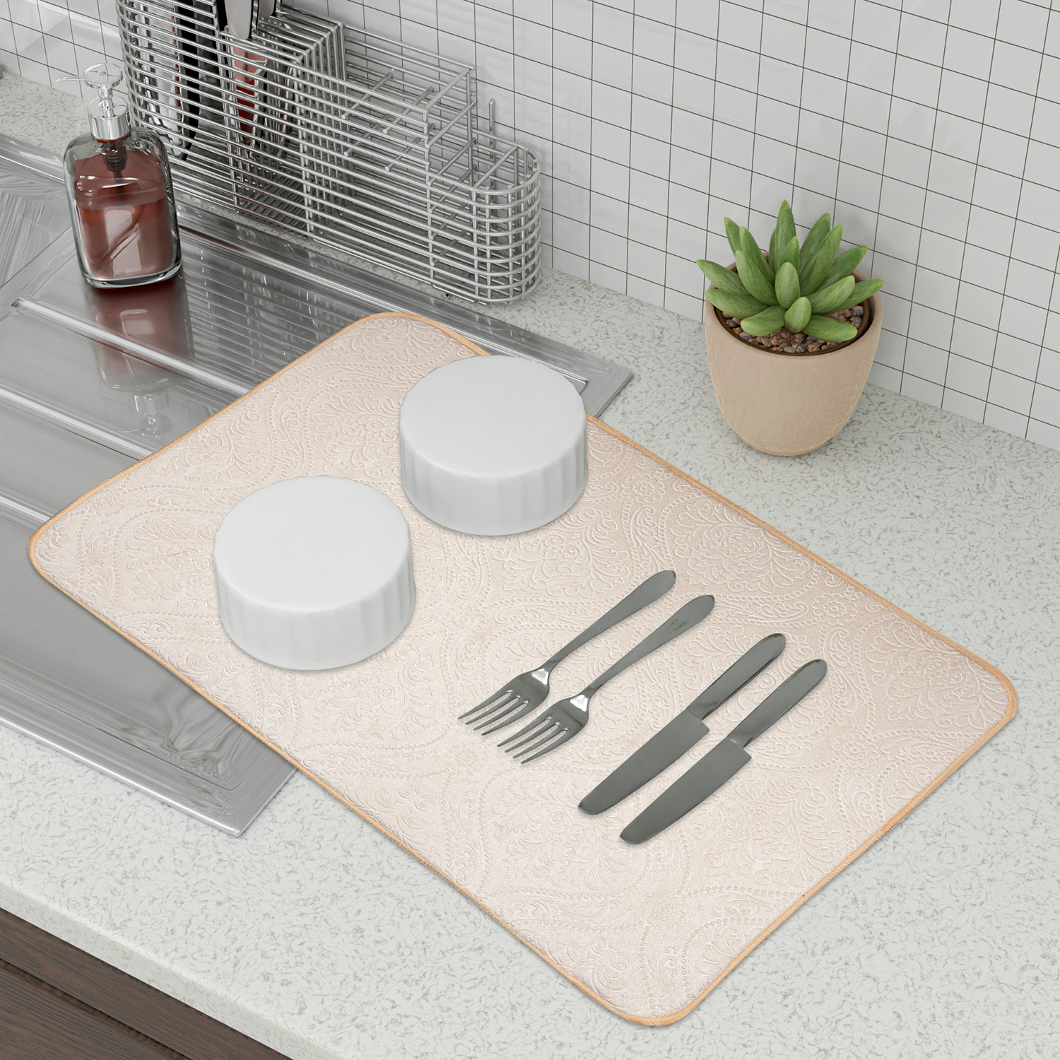 Kuber Industries Dish Dry Mat | Microfiber Self Drying Mat | Kitchen Drying Mat | Water Absorbent Kitchen Mat | Embossed Dish Dry Mat | 50x70 | Pack of 3 | Multicolor