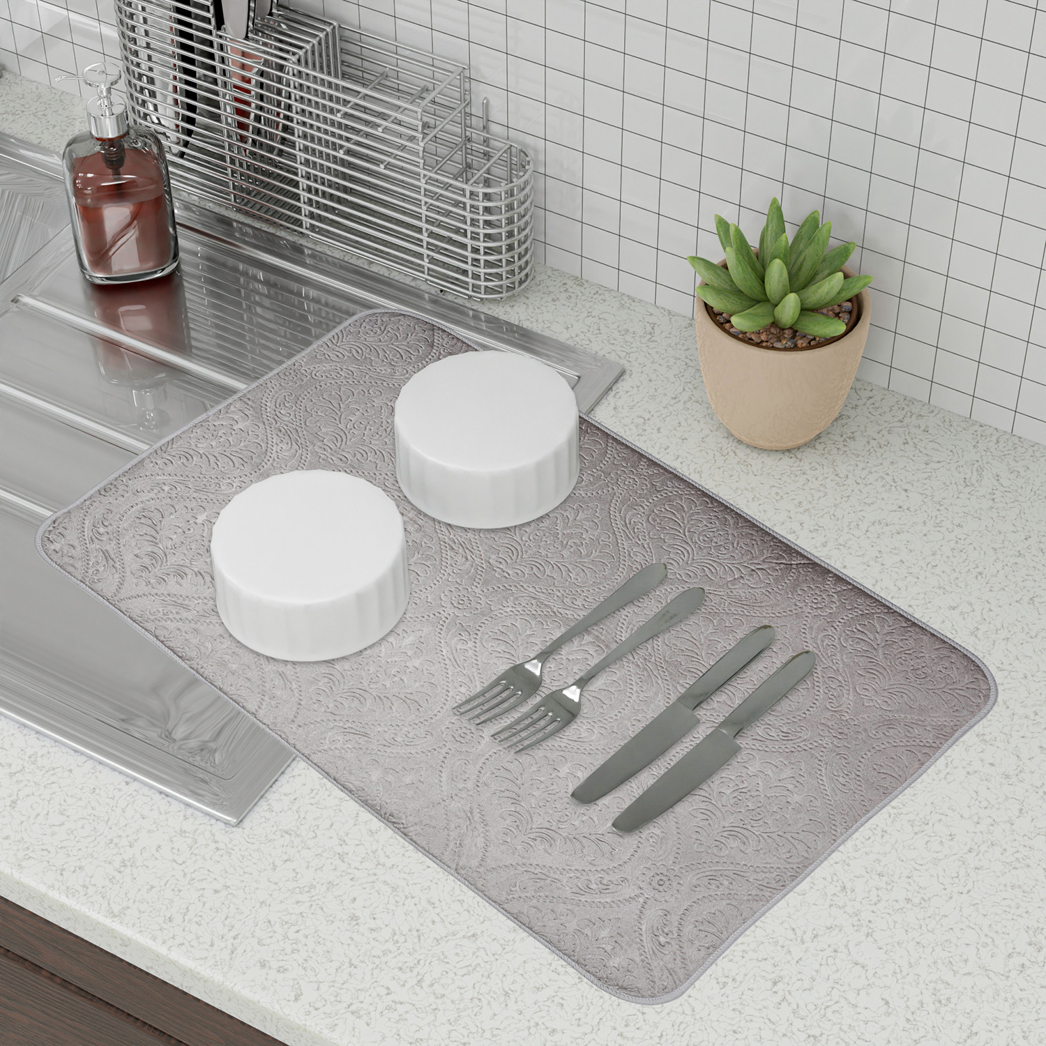 Kuber Industries Dish Dry Mat | Microfiber Self Drying Mat | Kitchen Drying Mat | Water Absorbent Kitchen Mat | Embossed Dish Dry Mat | 50x70 | Pack of 3 | Multicolor