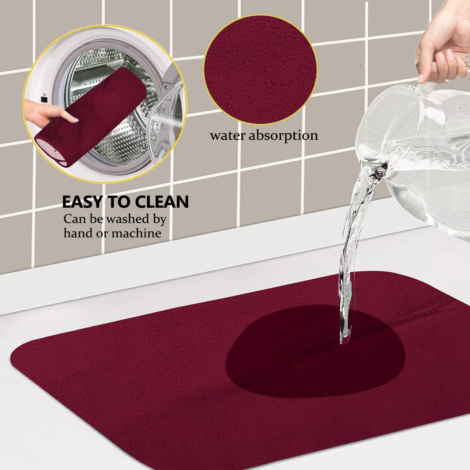 Kuber Industries Dish Drying Mat | Microfiber Kitchen water Absorbent Mat | Reversible Drying Mat for Kitchen Utensils | Kitchen Utensils Mat | 38x50 cm | Maroon