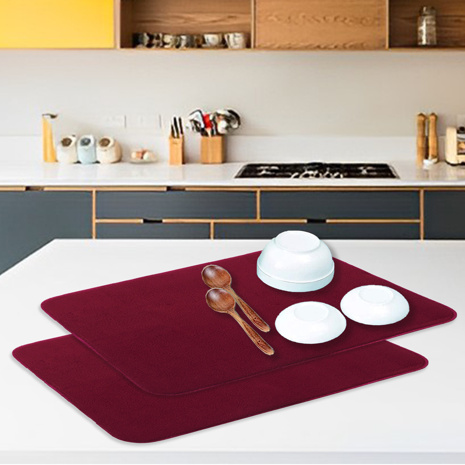 Kuber Industries Dish Drying Mat | Microfiber Kitchen water Absorbent Mat | Reversible Drying Mat for Kitchen Utensils | Kitchen Utensils Mat | 38x50 cm | Maroon