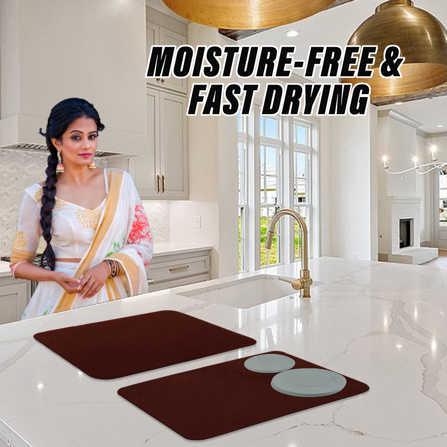 Kuber Industries Dish Drying Mat | Microfiber Kitchen water Absorbent Mat | Reversible Drying Mat for Kitchen Utensils | Kitchen Utensils Mat | 38x50 cm | Brown