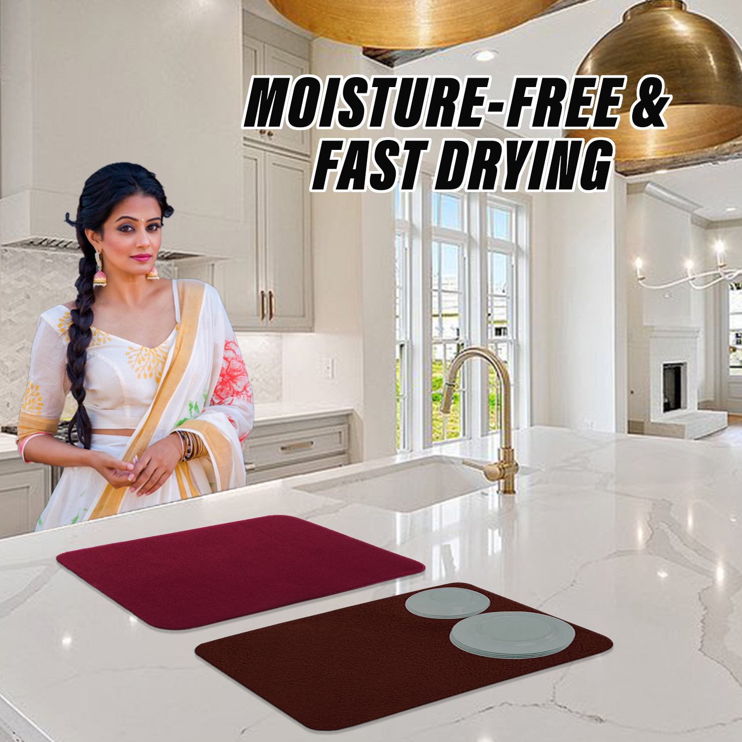 Kuber Industries Dish Drying Mat | Microfiber Kitchen water Absorbent Mat | Reversible Drying Mat for Kitchen Utensils | Kitchen Utensils Mat | 38x50 cm | Pack of 2 | Multi