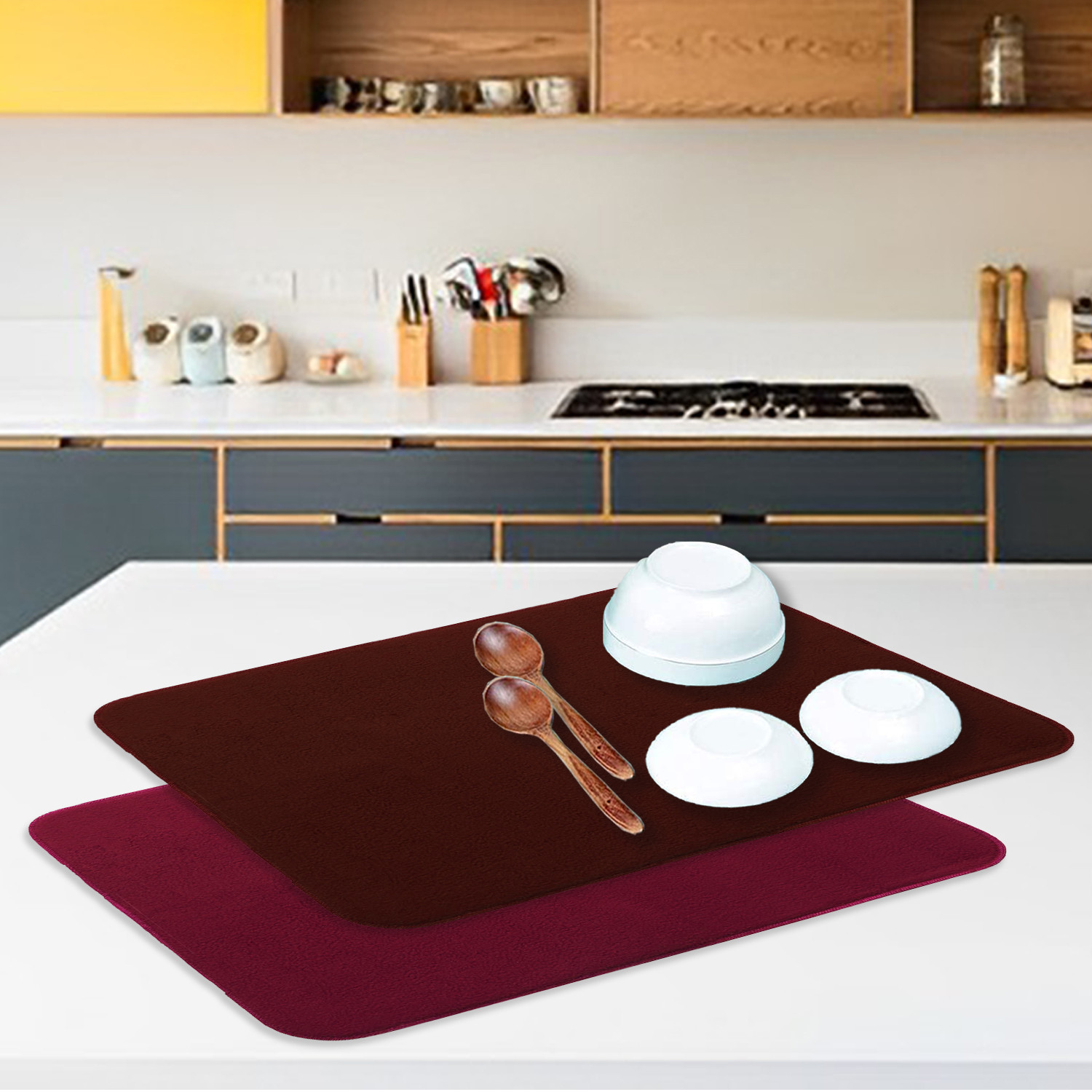 Kuber Industries Dish Drying Mat | Microfiber Kitchen water Absorbent Mat | Reversible Drying Mat for Kitchen Utensils | Kitchen Utensils Mat | 50x70 cm | Pack of 2 | Multi