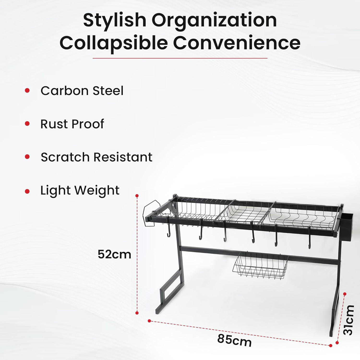 Kuber Industries Dish Drying Rack|Storage Rack for Kitchen Counter|Drainboard & Cutting Board Holder|Premium Utensils Basket (Black)