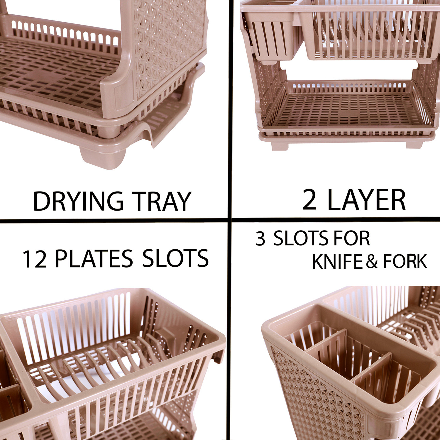 Kuber Industries Dish Rack  Plastic Dish Rack with Drainer  Drying Basket with Tray  Kitchen Drying Rack with Tray  Bartan Stand for Kitchen  Bartan Jali Rack  Maple Brown