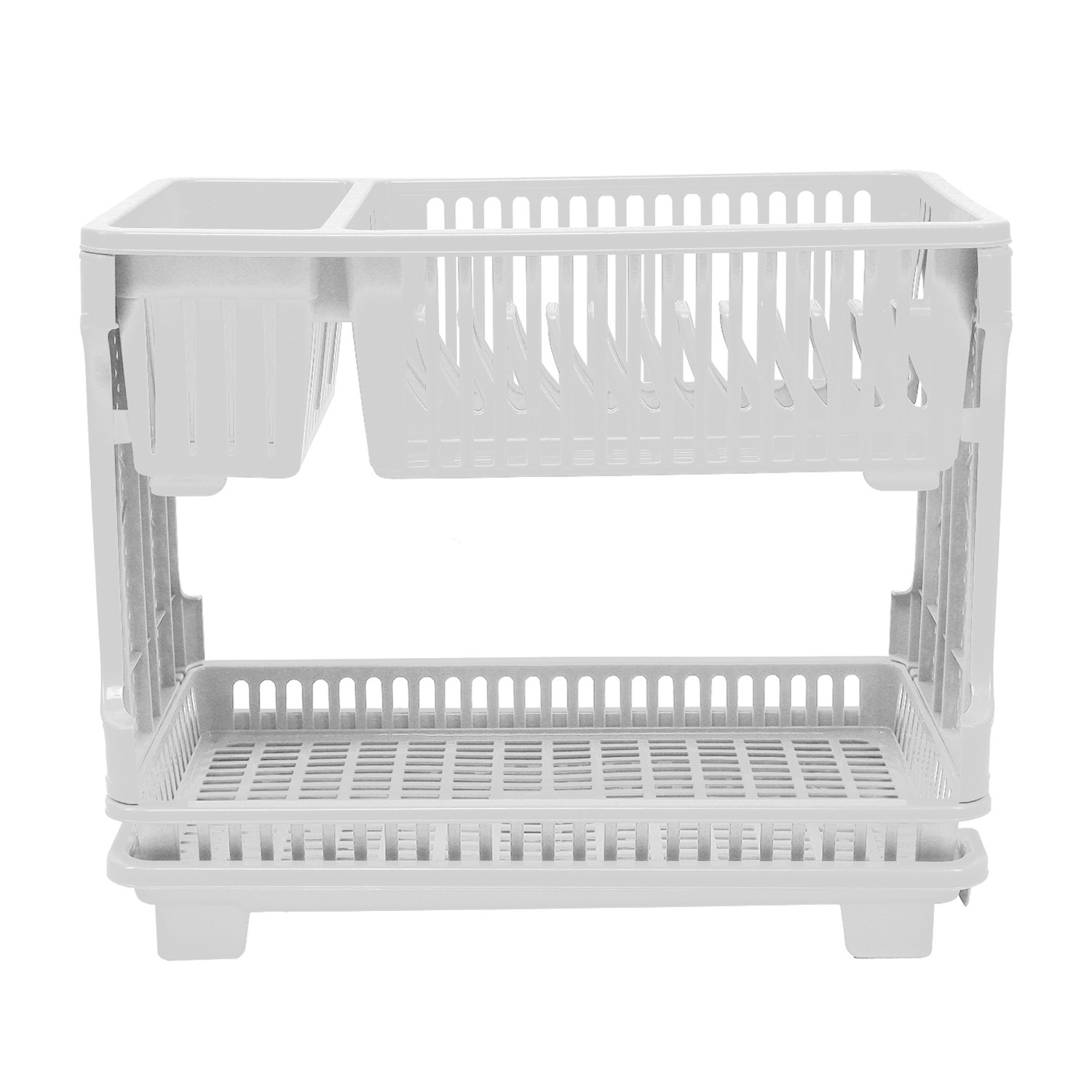 Kuber Industries Dish Rack  Plastic Dish Rack with Drainer  Drying Basket with Tray  Kitchen Drying Rack with Tray  Bartan Stand for Kitchen  Bartan Jali Rack  White
