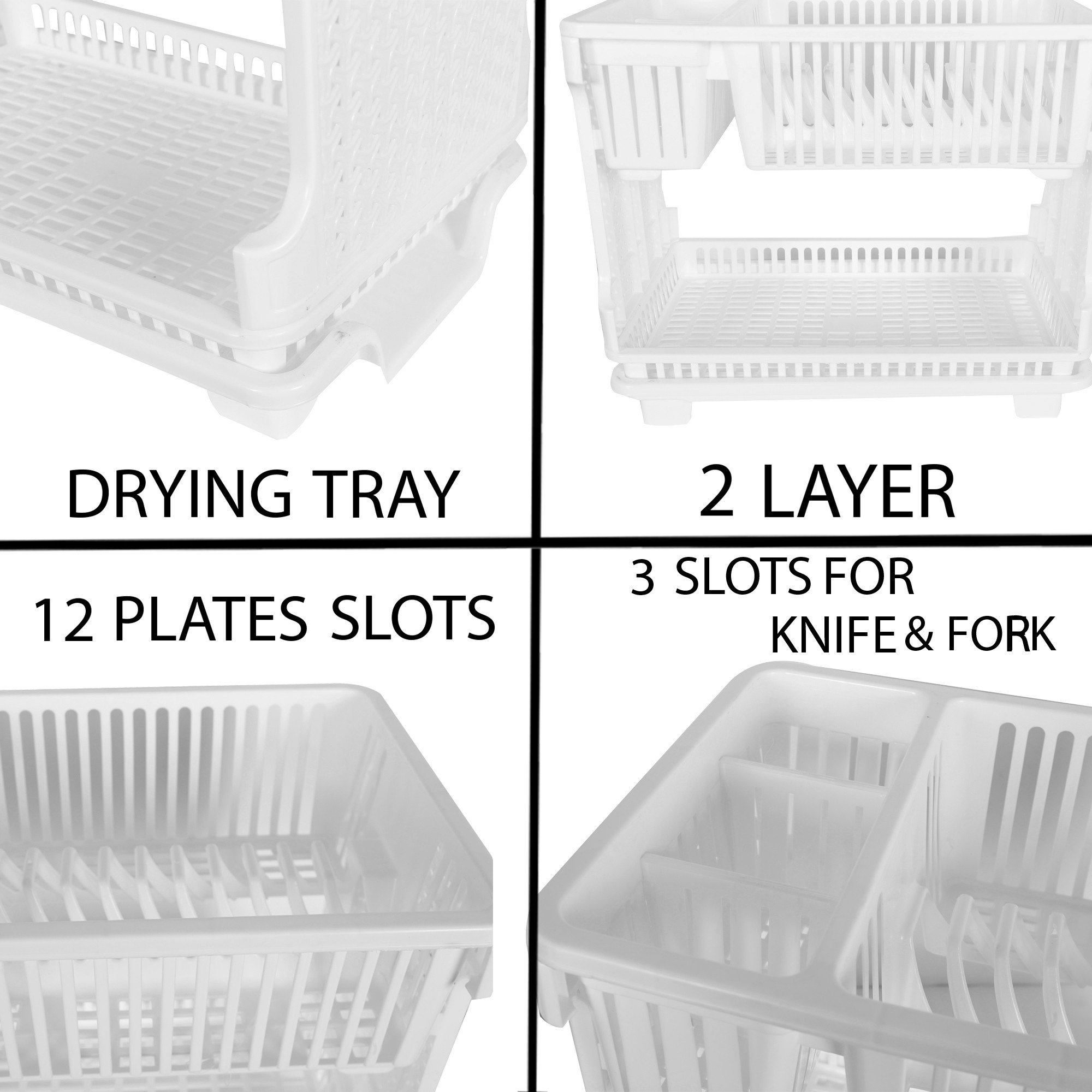 Kuber Industries Dish Rack  Plastic Dish Rack with Drainer  Drying Basket with Tray  Kitchen Drying Rack with Tray  Bartan Stand for Kitchen  Bartan Jali Rack  White