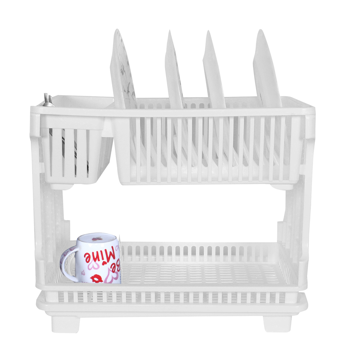 Kuber Industries Dish Rack | Plastic Dish Rack with Drainer | Drying Basket with Tray | Kitchen Drying Rack with Tray | Bartan Stand for Kitchen | Bartan Jali Rack | White