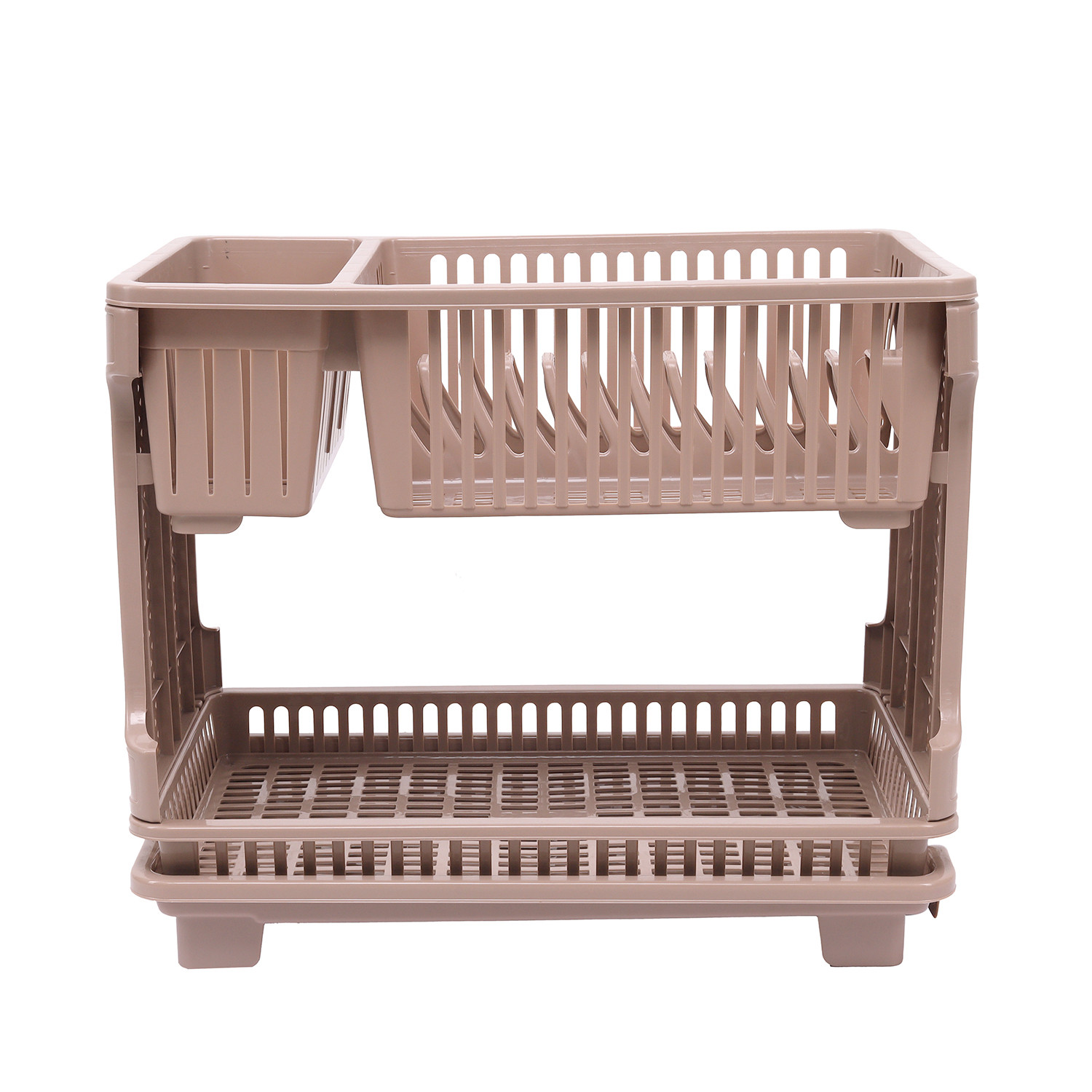 Kuber Industries Dish Rack | Plastic Dish Rack with Drainer | Drying Basket with Tray | Kitchen Drying Rack with Tray | Bartan Stand for Kitchen | Bartan Jali Rack | Maple Brown