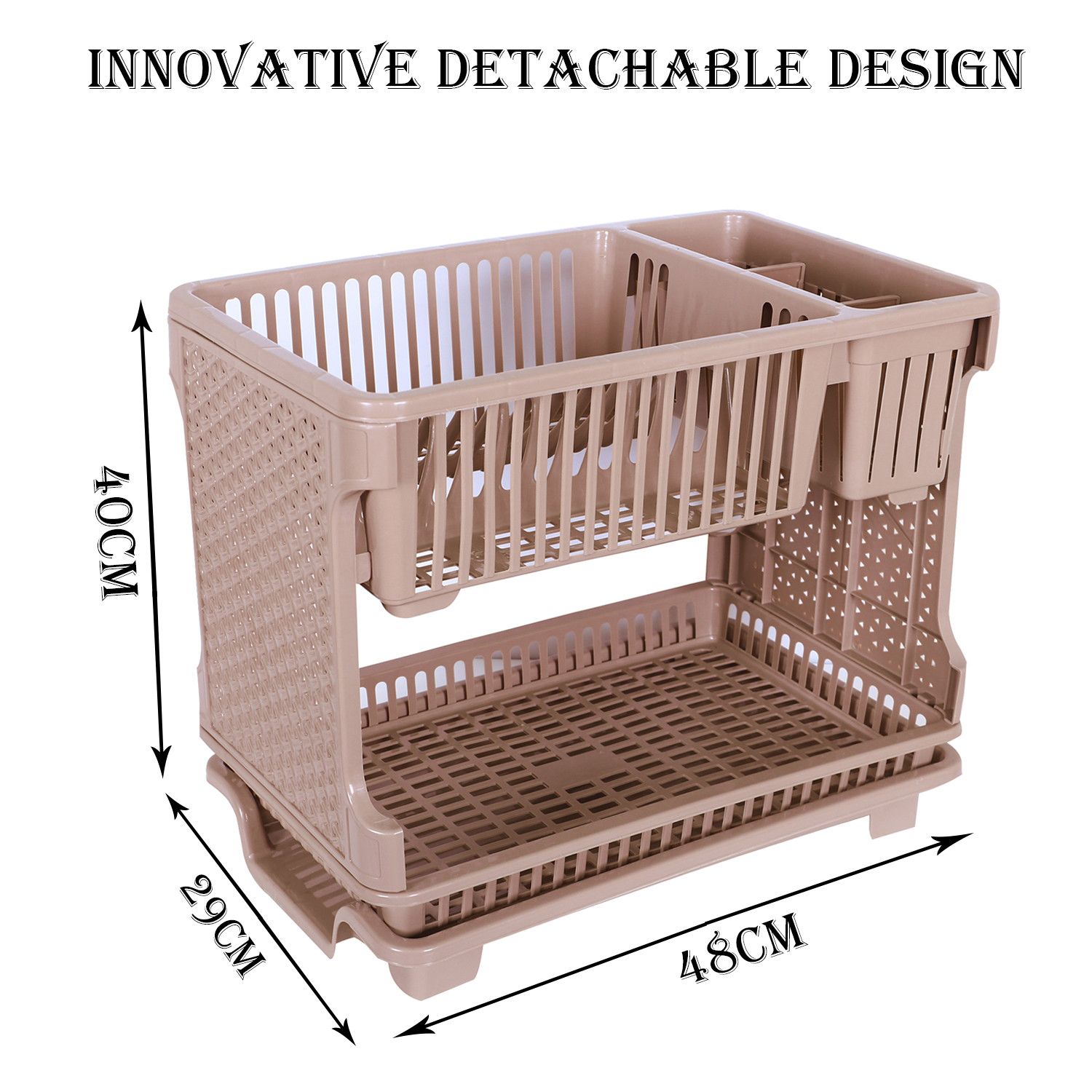 Kuber Industries Dish Rack | Plastic Dish Rack with Drainer | Drying Basket with Tray | Kitchen Drying Rack with Tray | Bartan Stand for Kitchen | Bartan Jali Rack | Maple Brown