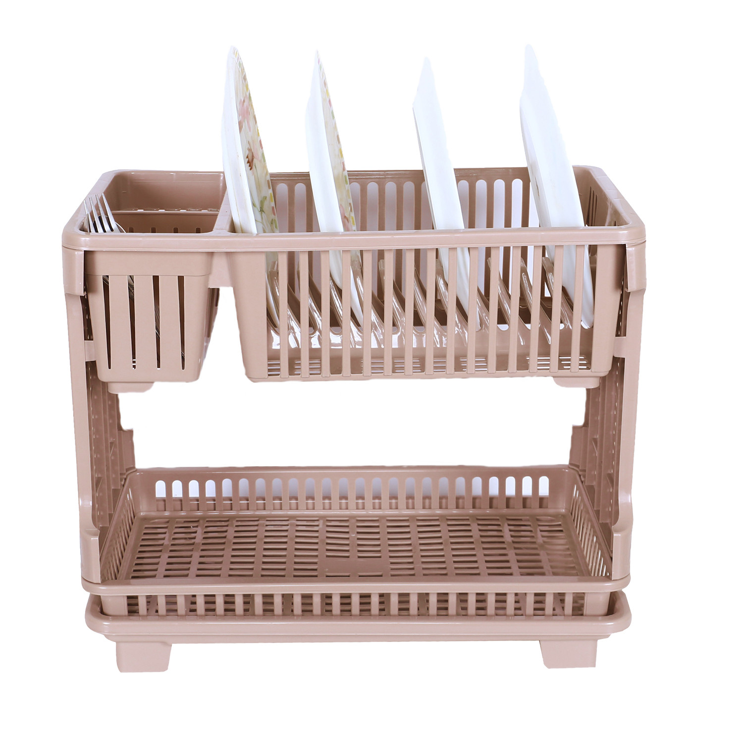 Kuber Industries Dish Rack | Plastic Dish Rack with Drainer | Drying Basket with Tray | Kitchen Drying Rack with Tray | Bartan Stand for Kitchen | Bartan Jali Rack | Maple Brown