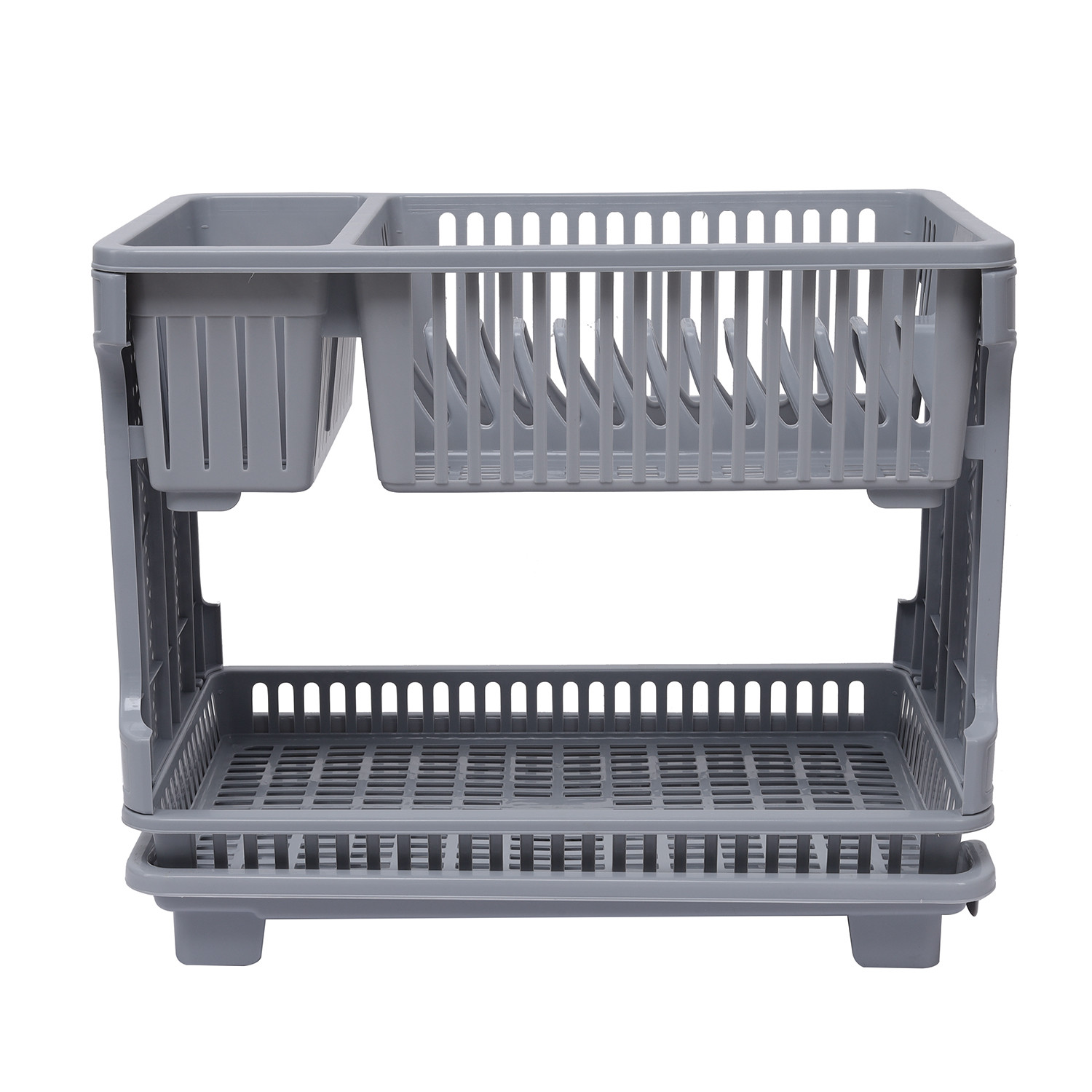 Kuber Industries Dish Rack | Plastic Dish Rack with Drainer | Drying Basket with Tray | Kitchen Drying Rack with Tray | Bartan Stand for Kitchen | Bartan Jali Rack | Gray