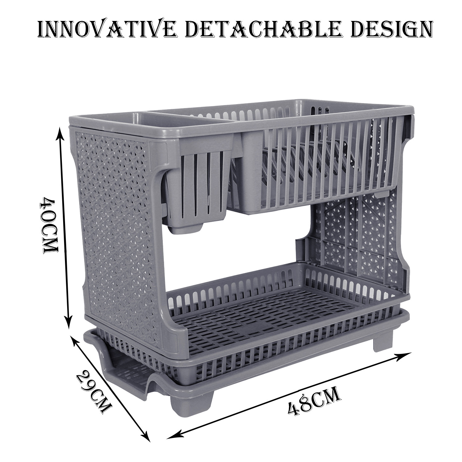 Kuber Industries Dish Rack | Plastic Dish Rack with Drainer | Drying Basket with Tray | Kitchen Drying Rack with Tray | Bartan Stand for Kitchen | Bartan Jali Rack | Gray