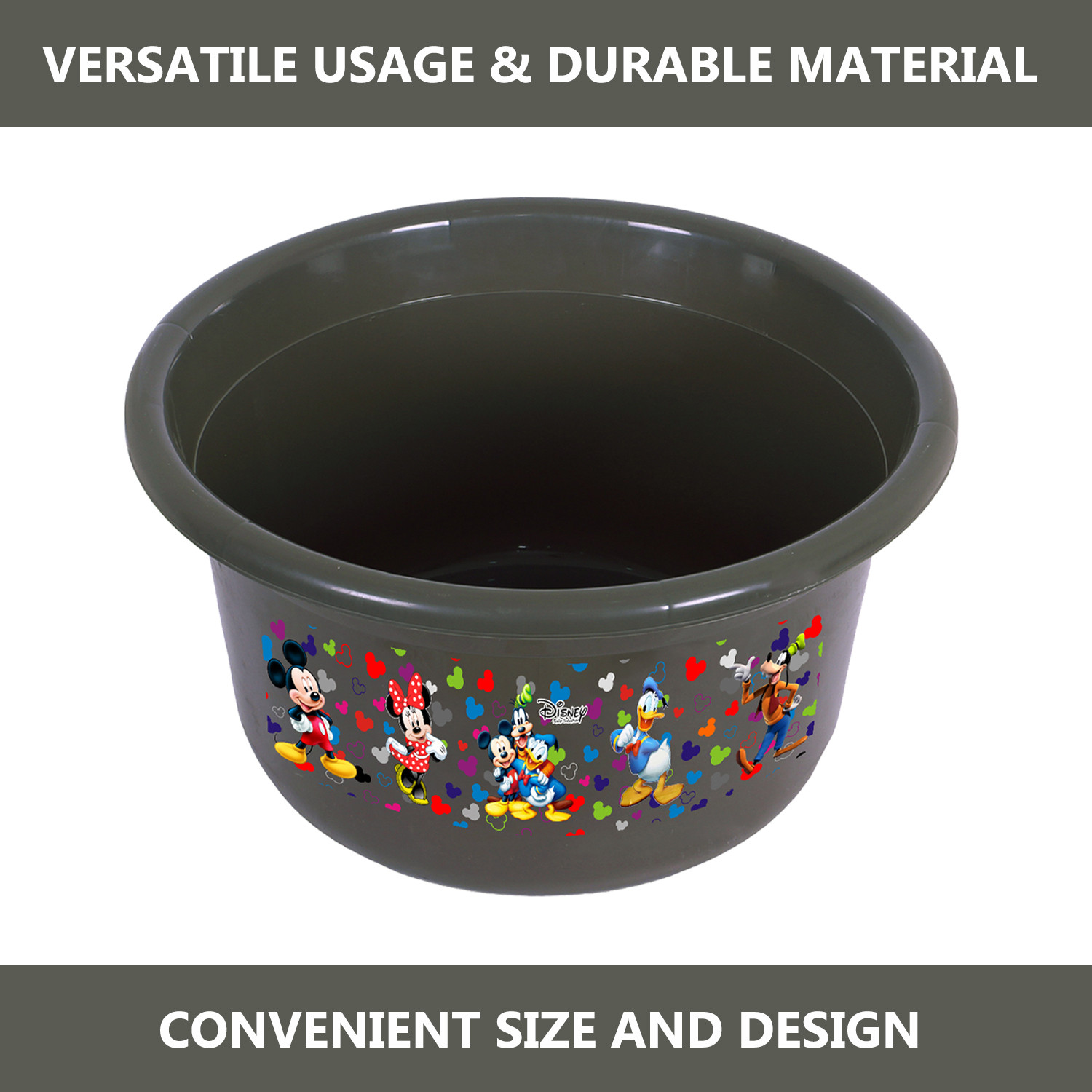 Kuber Industries Disney Bath Tub  Versatile Utility Gaint Tub  Plastic Bath Tub for Baby  Clothes Washing Tub For Bathroom  Feeding Pan Tub  TUB-25 LTR  Gray