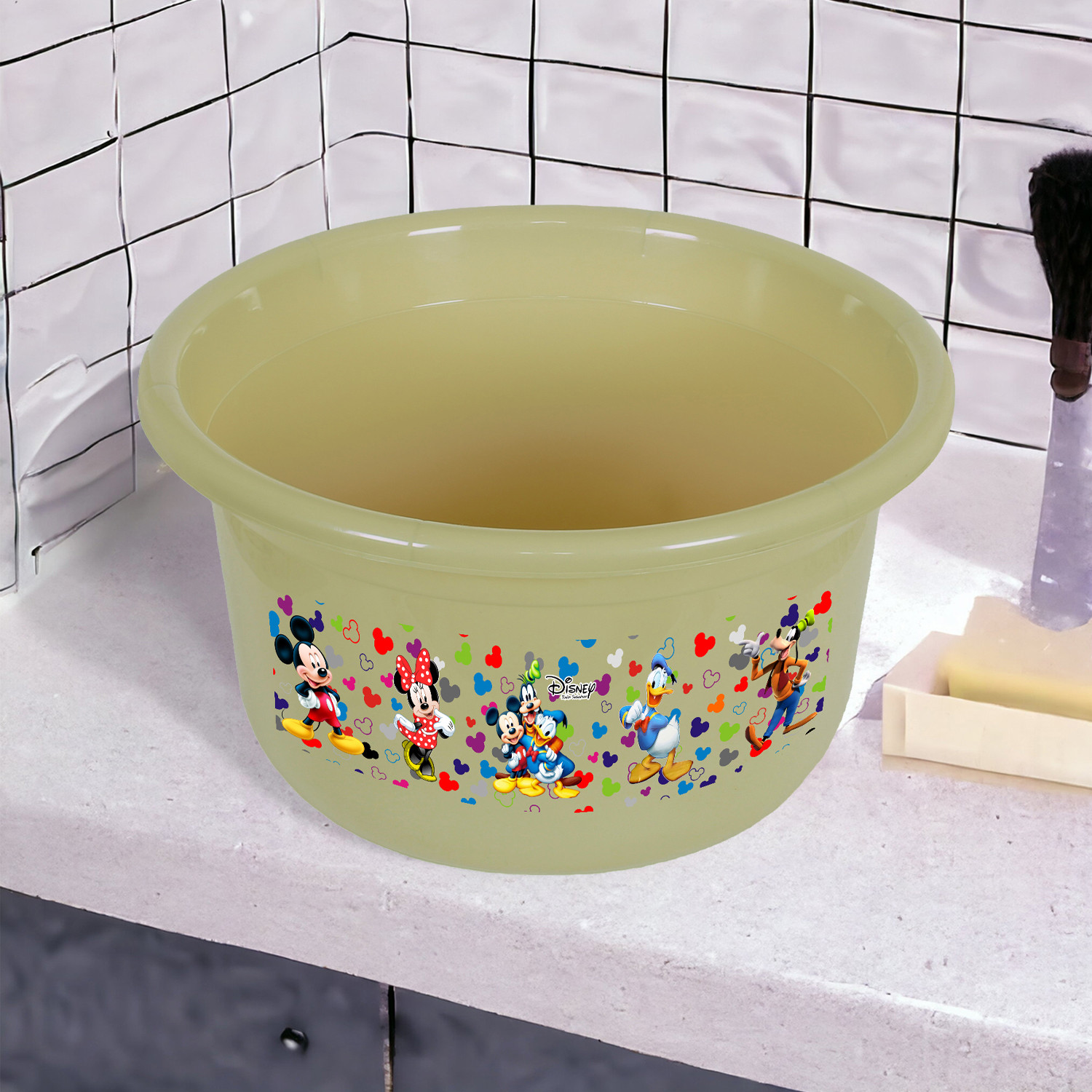 Kuber Industries Disney Bath Tub  Versatile Utility Gaint Tub  Plastic Bath Tub for Baby  Clothes Washing Tub For Bathroom  Feeding Pan Tub  TUB-25 LTR  Beige