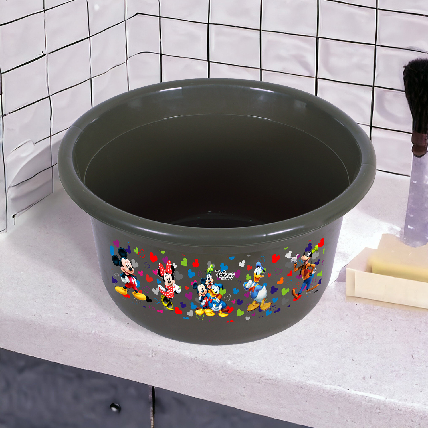 Kuber Industries Disney Bath Tub  Versatile Utility Gaint Tub  Plastic Bath Tub for Baby  Clothes Washing Tub For Bathroom  Feeding Pan Tub  TUB-25 LTR  Gray
