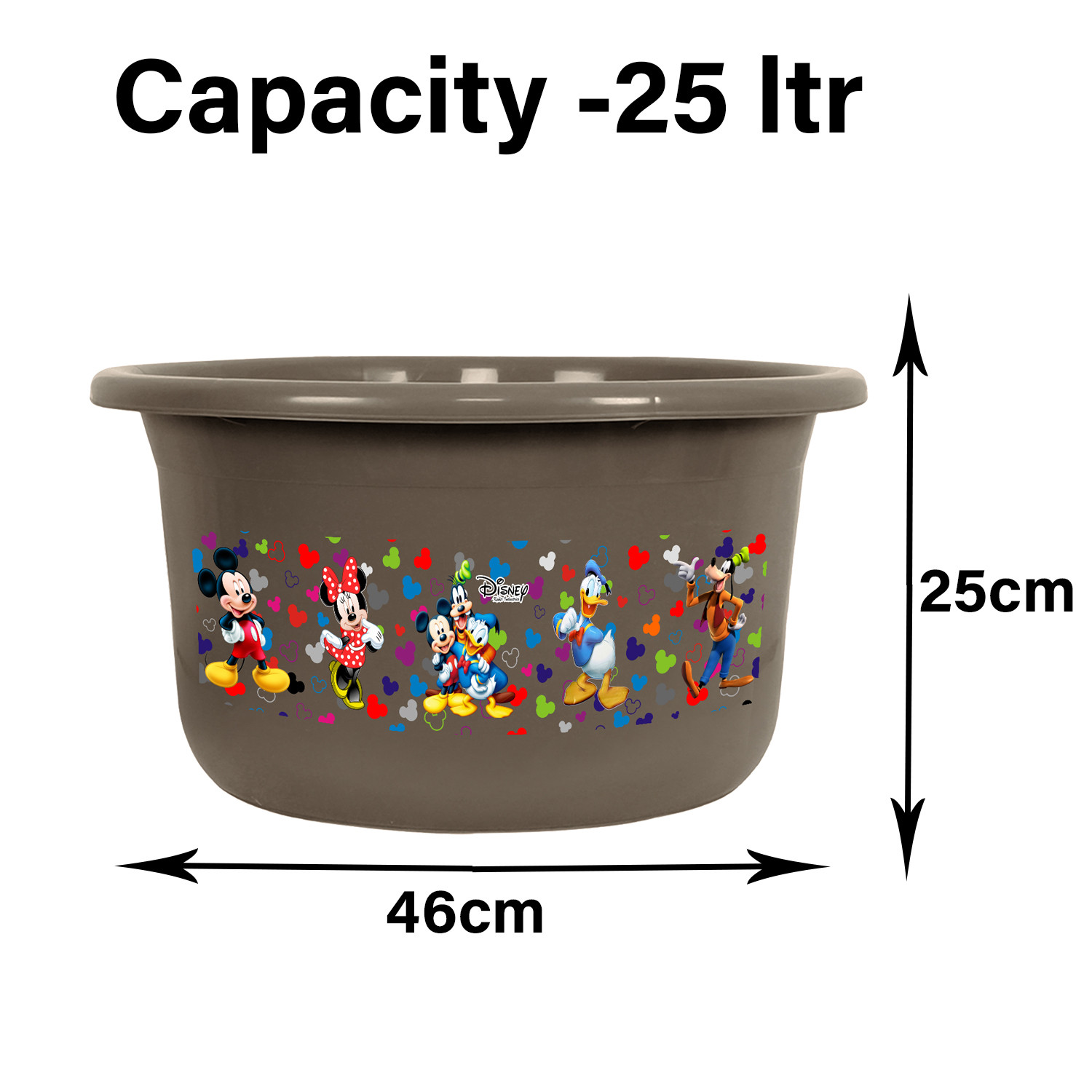 Kuber Industries Disney Bath Tub | Versatile Utility Gaint Tub | Plastic Bath Tub for Baby | Clothes Washing Tub For Bathroom | Feeding Pan Tub | TUB-25 LTR | Brown
