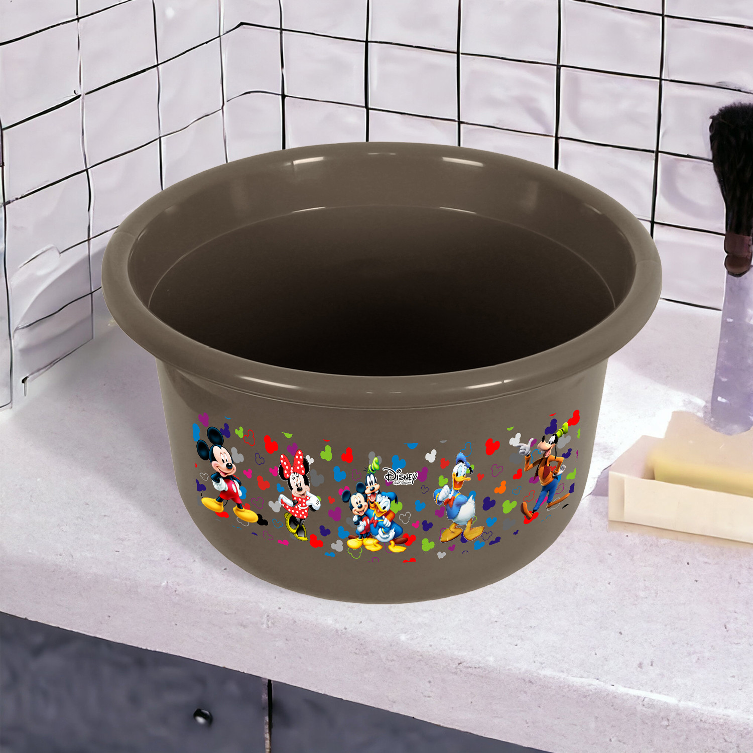 Kuber Industries Disney Bath Tub | Versatile Utility Gaint Tub | Plastic Bath Tub for Baby | Clothes Washing Tub For Bathroom | Feeding Pan Tub | TUB-25 LTR | Brown
