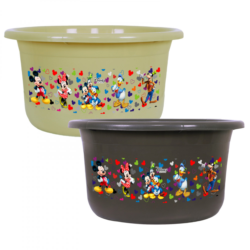 Kuber Industries Disney Bath Tub | Versatile Utility Gaint Tub | Plastic Bath Tub for Baby | Clothes Washing Tub For Bathroom | Feeding Pan Tub | TUB-25 LTR | Pack of 2 | Multi