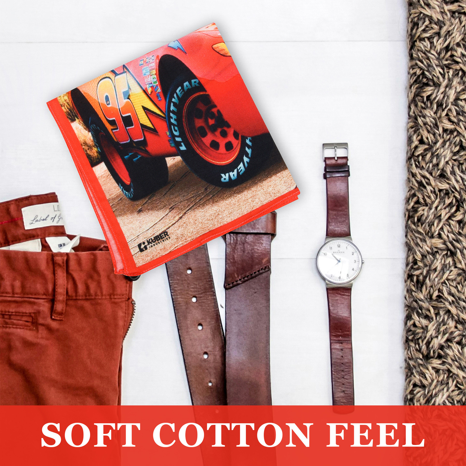 Kuber Industries Disney Car Handkerchiefs  Cotton Handkerchiefs for Boys  Handkerchiefs for Girls  Rumal for Boys  Girls  Hankies for Gifting  Gentle on Skin  Pack of 6  Red