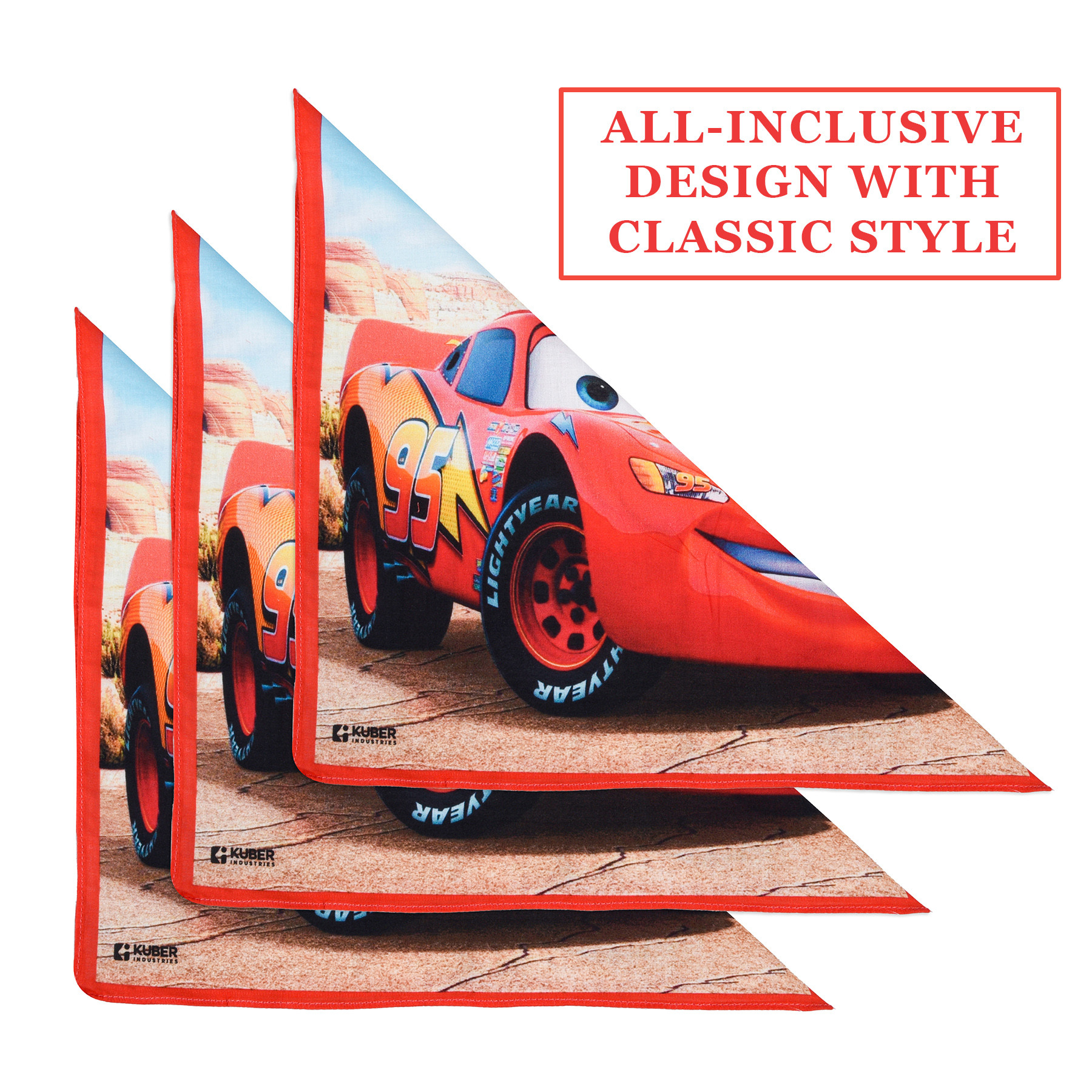 Kuber Industries Disney Car Handkerchiefs | Cotton Handkerchiefs for Boys | Handkerchiefs for Girls | Rumal for Boys & Girls | Hankies for Gifting | Gentle on Skin |Red
