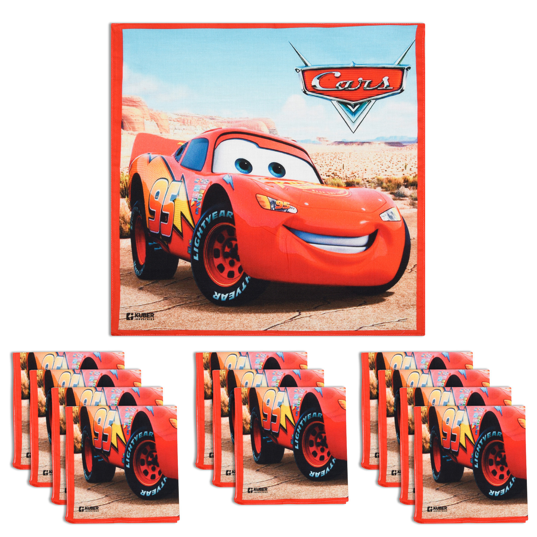 Kuber Industries Disney Car Handkerchiefs | Cotton Handkerchiefs for Boys | Handkerchiefs for Girls | Rumal for Boys & Girls | Hankies for Gifting | Gentle on Skin |Red