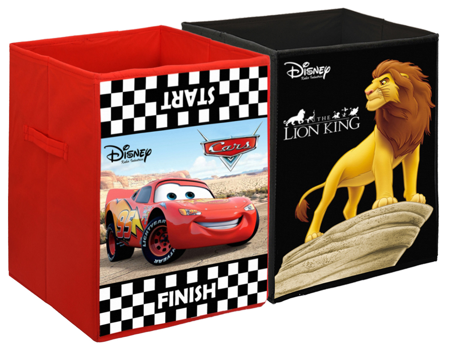 Kuber Industries Disney Cars & Lion King Print Non Woven Fabric Foldable Laundry Organiser With Handles (Set Of 2, Black)
