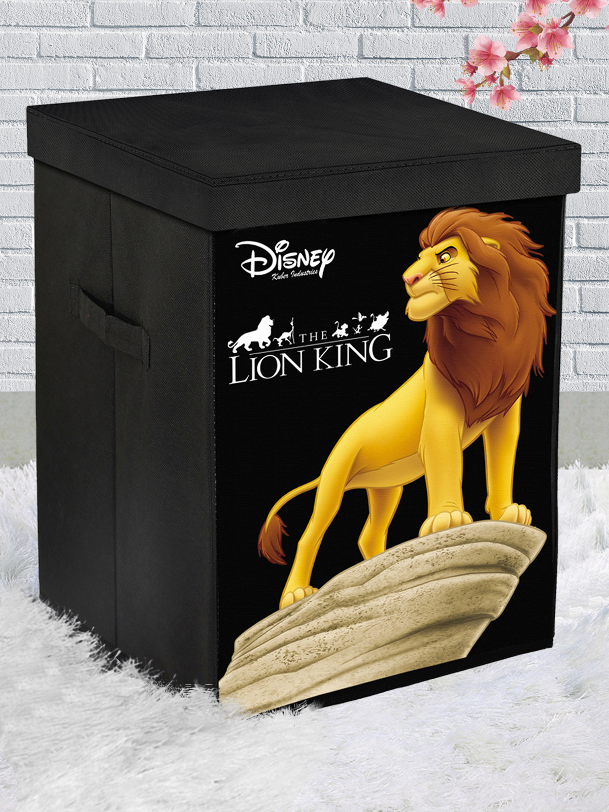Kuber Industries Disney Cars & Lion King Print Non Woven Fabric Foldable Laundry Organiser With Lid & Handles (Set Of 2, Black)