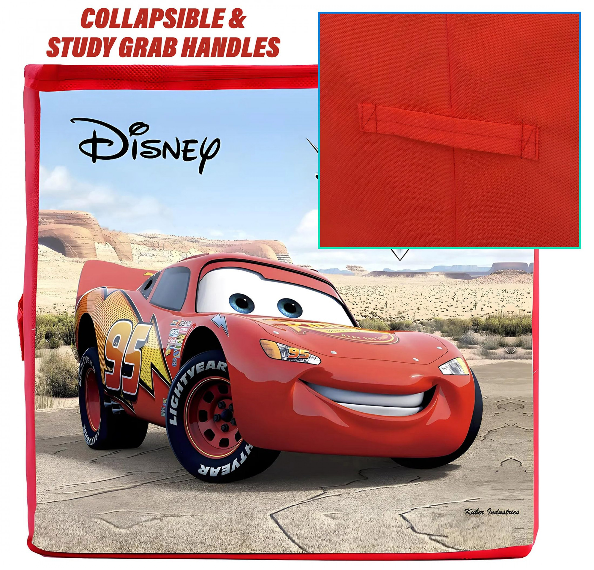 Kuber Industries Disney Cars Print Non Woven Fabric Foldable Large Size Cloth Storage Box ToyBooks Wardrobe Organiser Cube With Handle Brown