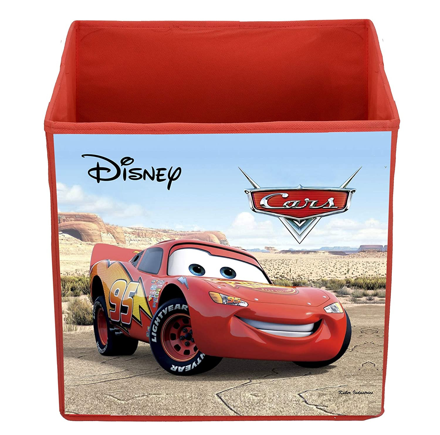 Kuber Industries Disney Cars Print Non Woven Fabric Foldable Large Size Storage Cube Toy And Laundry Bag, Laundry Basket Organizer 45 L (Set Of 2,Red)