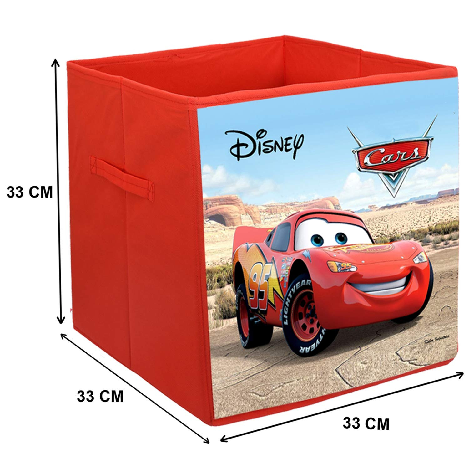 Kuber Industries Disney Cars Print Non Woven Fabric Foldable Large Size Storage Cube Toy And Laundry Bag, Laundry Basket Organizer 45 L (Set Of 2,Red)