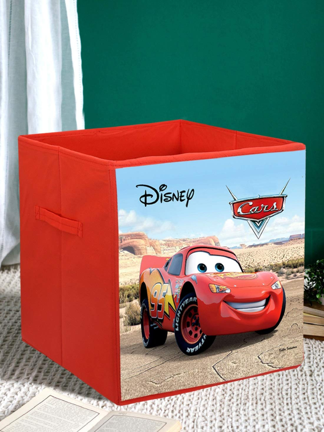 Kuber Industries Disney Cars Print Non Woven Fabric Foldable Large Size Storage Cube Toy And Laundry Bag, Laundry Basket Organizer 45 L (Set Of 2,Red)