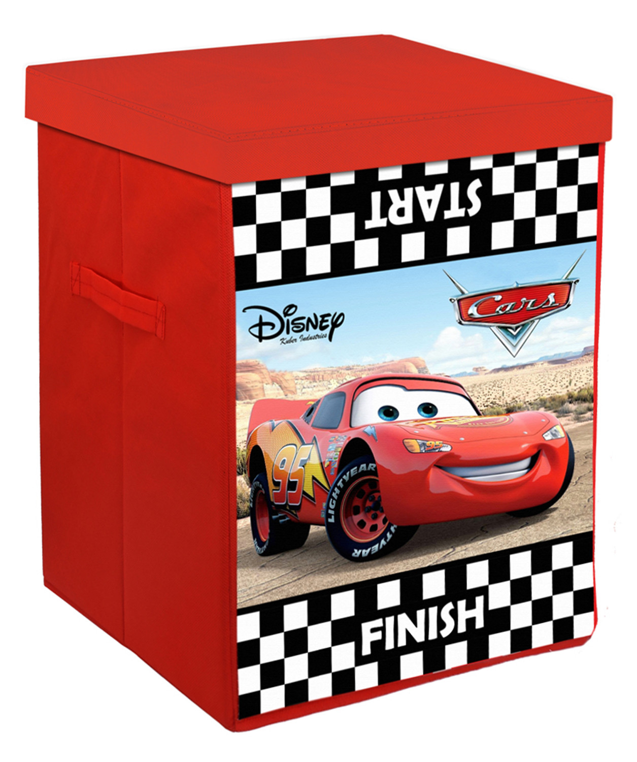Kuber Industries Disney Cars Print Non Woven Fabric Foldable Laundry Organiser With Lid & Handles (Black)