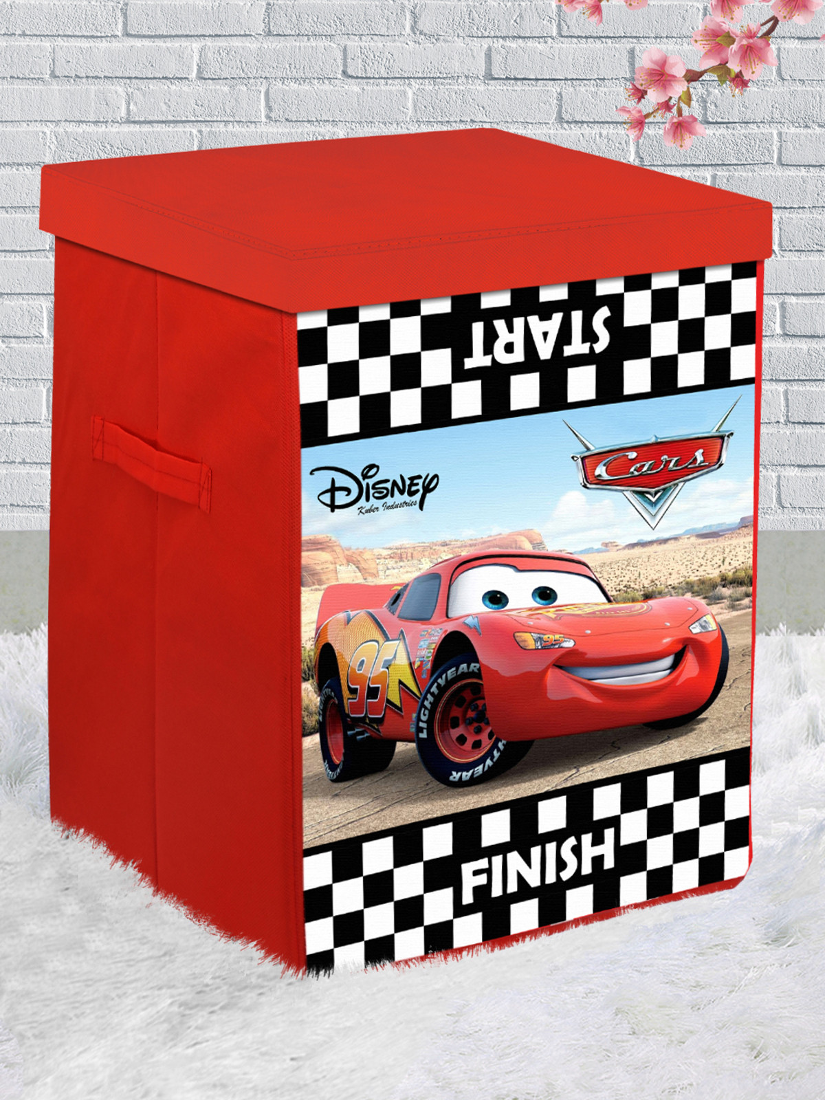Kuber Industries Disney Cars Print Non Woven Fabric Foldable Laundry Organiser With Lid & Handles (Black)