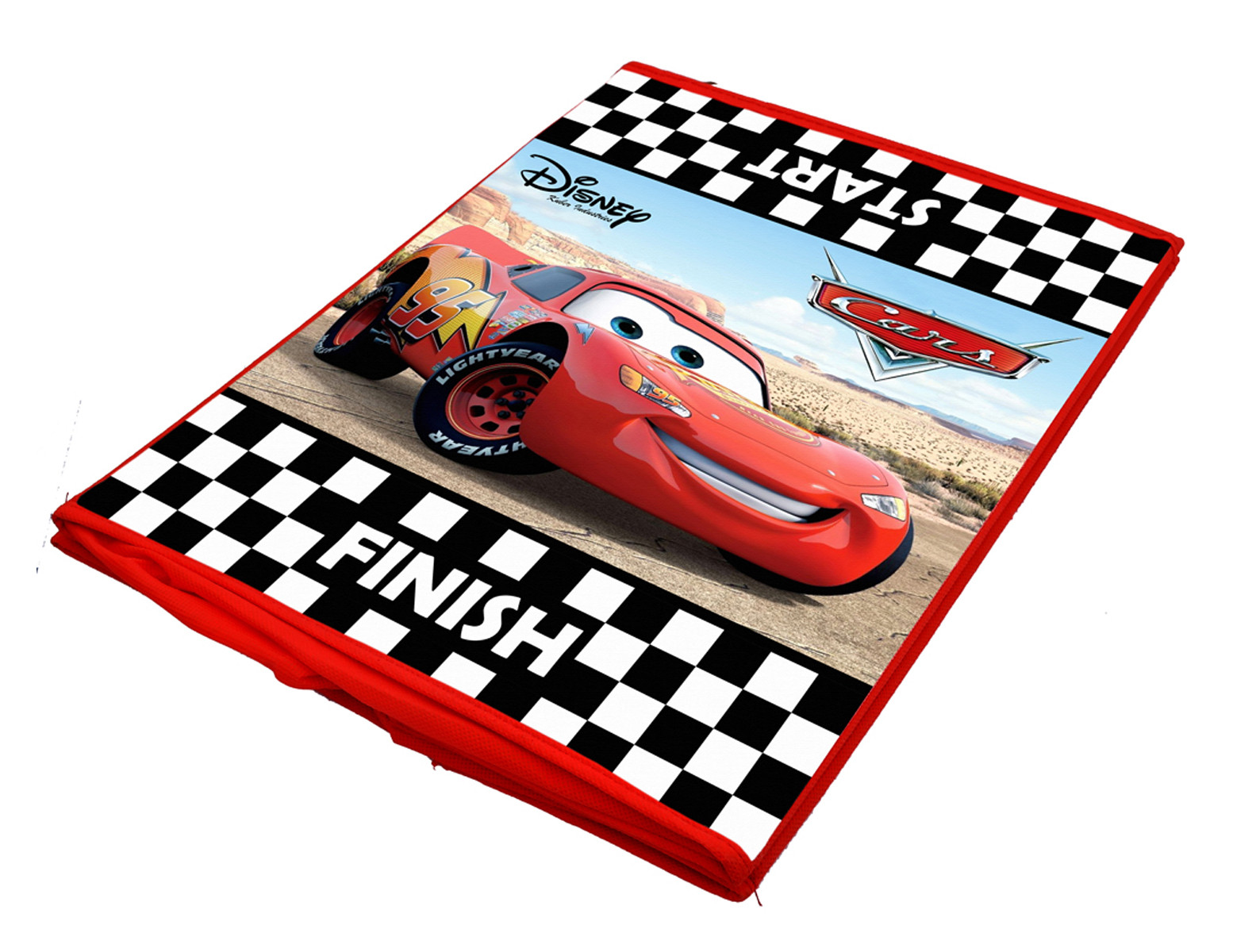 Kuber Industries Disney Cars Print Non Woven Large Size Fabric Foldable Laundry Basket And Small Size Cube Toy,Books,Shoes Storage Box With Handle (Set Of 2, Red)-KUBMRT11893