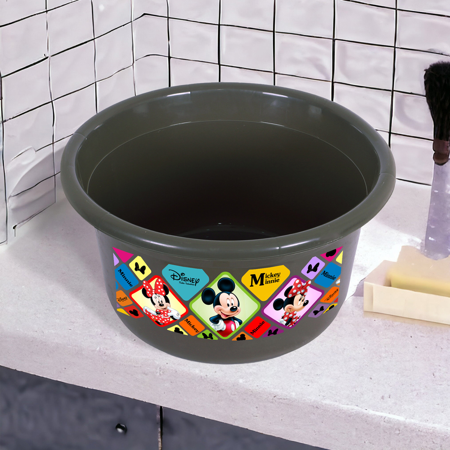 Kuber Industries Disney Check Bath Tub  Versatile Utility Gaint Tub  Plastic Bath Tub for Baby  Clothes Washing Tub For Bathroom  Feeding Pan Tub  TUB-25 LTR  Gray